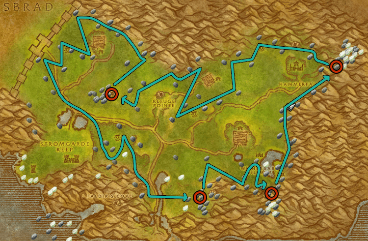 WoW Classic Arathi Highlands Mining Route Map