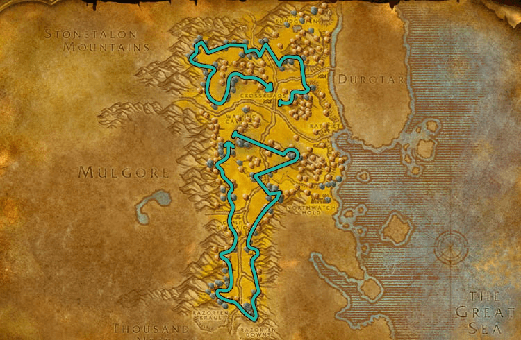 WoW Classic The Barrens Mining Route Map