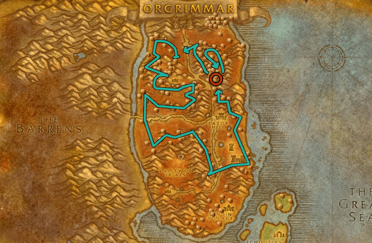WoW Classic Durotar Mining Route Map