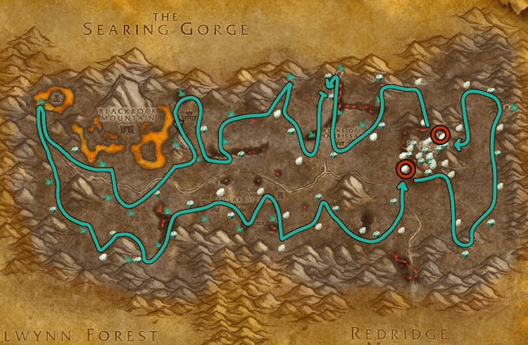 WoW Classic Burning Steppes Mining Route Map