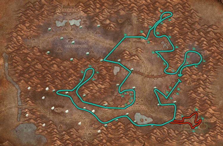 WoW Classic Eastern Plaguelands Mining Route Map