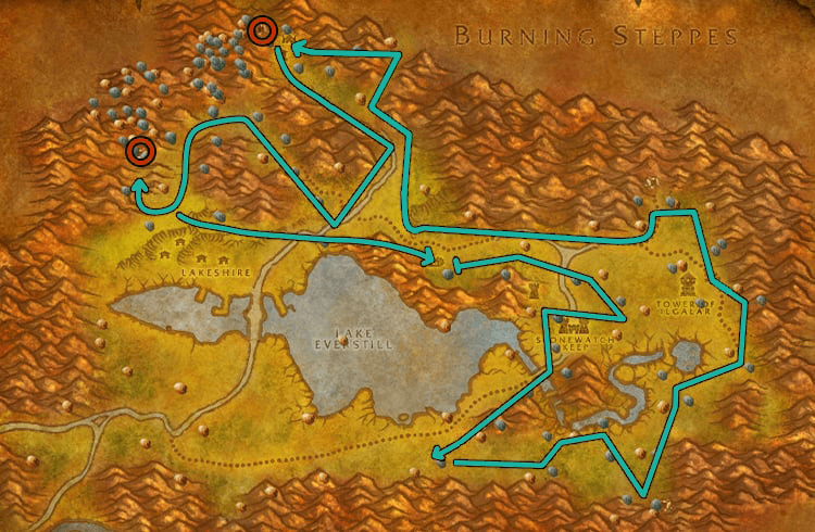 WoW Classic Redridge Mountains Mining Route Map
