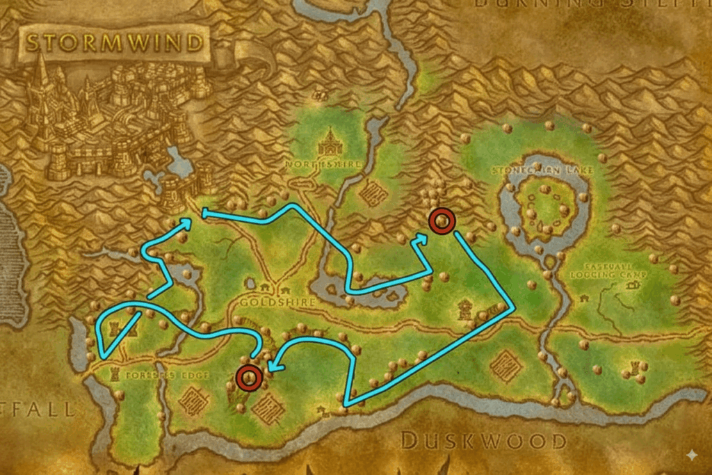 WoW Classic Elwynn Forest Mining Route Map