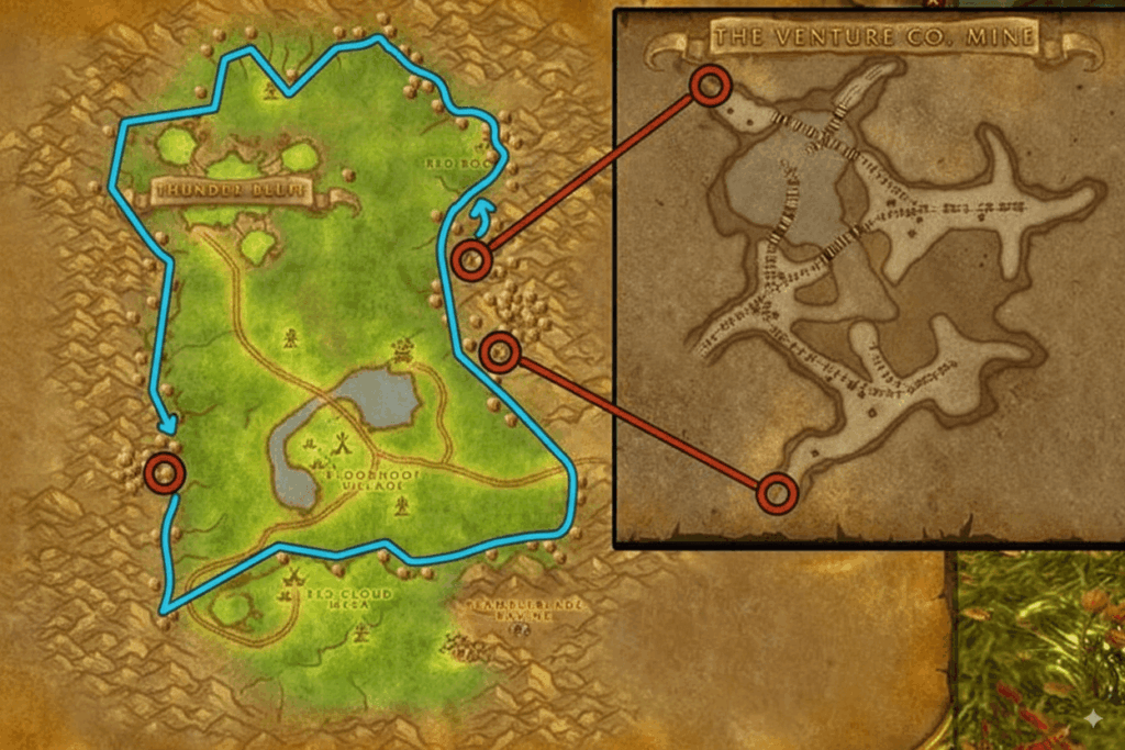 WoW Classic Mulgore Mining Route Map