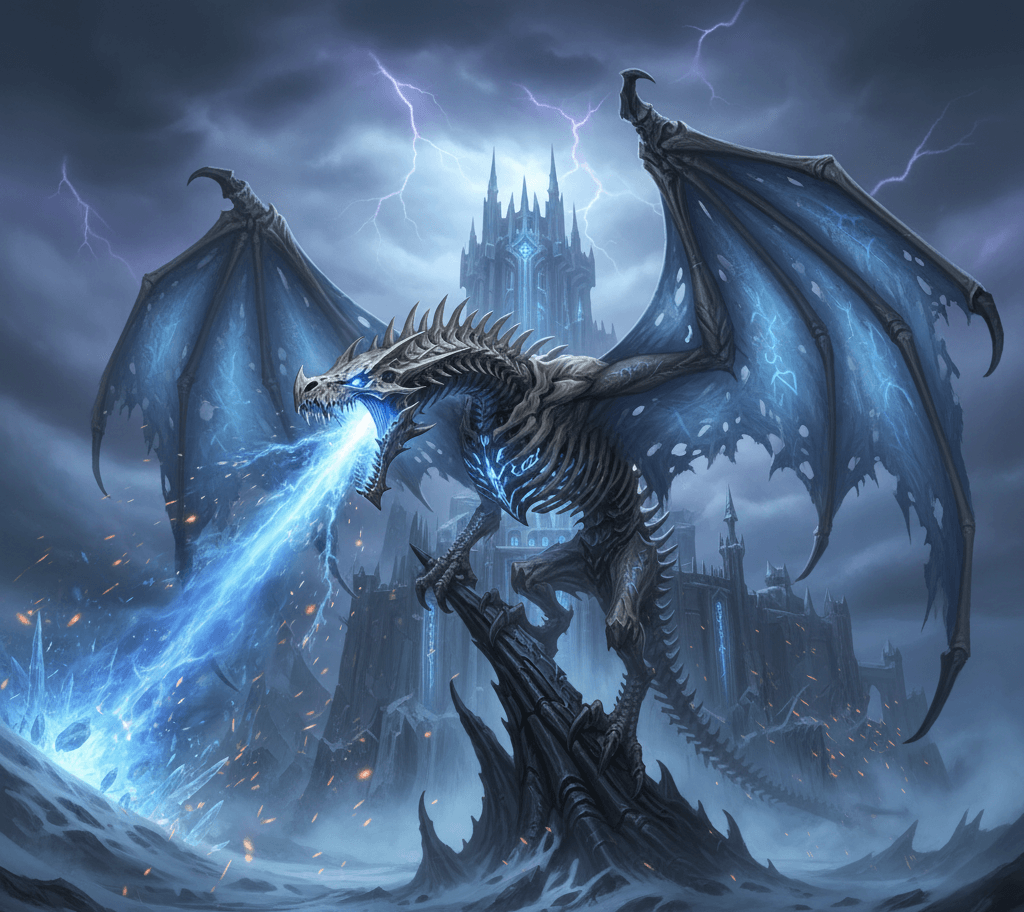 Sindragosa frost wyrm breathing ice in Icecrown