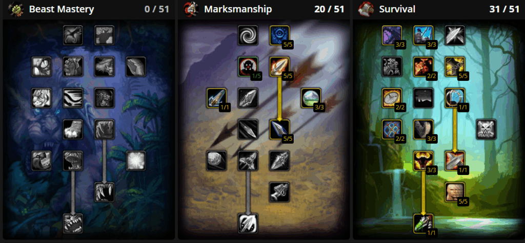 WoW Classic Survival Hunter Leveling Talent Tree Builds