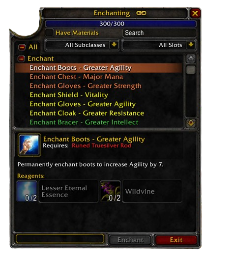 WoW Classic Enchanting Menu