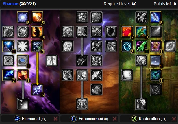 WoW Classic Elemental Shaman Natures Swiftness Talent Tree Build
