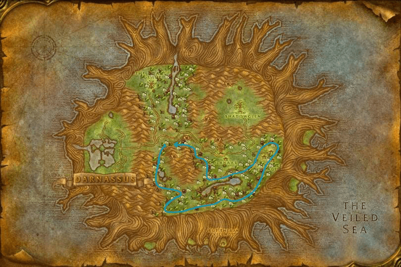 WoW Classic Teldrassil Herbalism Leveling Route
