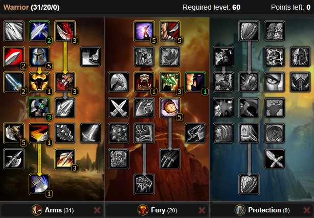 WoW Classic Arms Warrior Leveling Talent Tree Builds