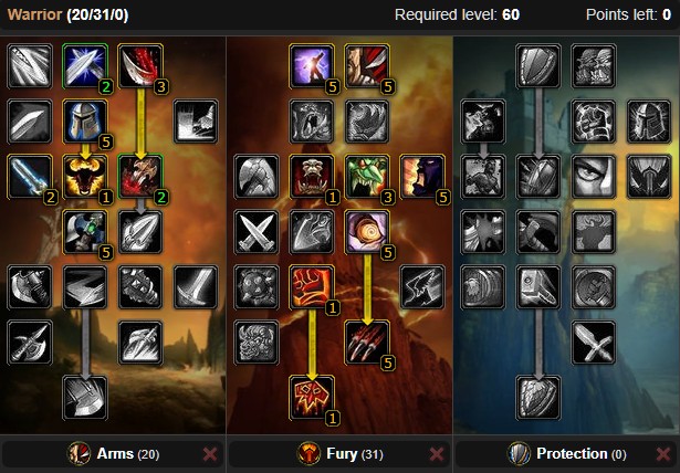 WoW Classic Fury Warrior Leveling Talent Builds 1-60