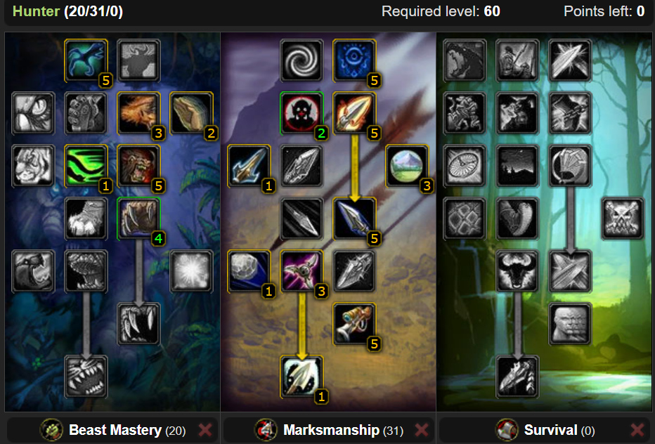 WoW Classic Marksmanship Hunter Leveling Talent Builds