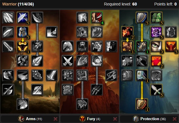 WoW Classic Protection Warrior Leveling Talent Tree Builds