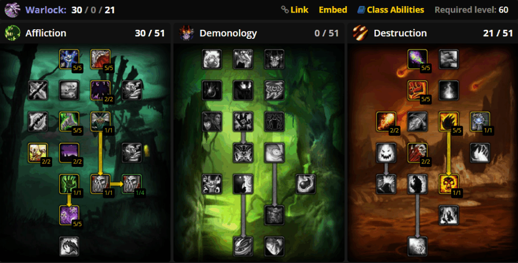 WoW Classic Affliction Warlock PvE Talent Builds