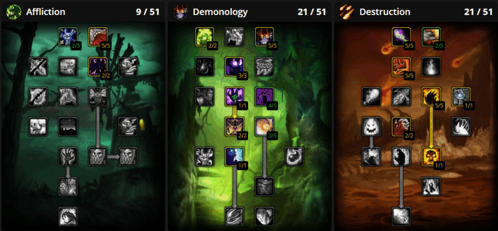 WoW Classic Destruction Warlock PvE Talent Builds