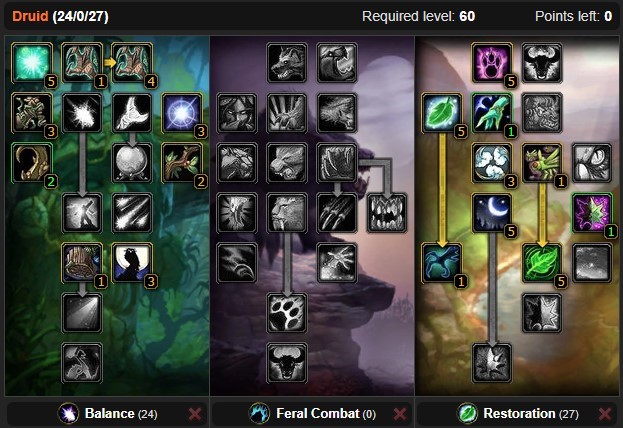 WoW Classic Restoration Druid Moonglow Talent Tree