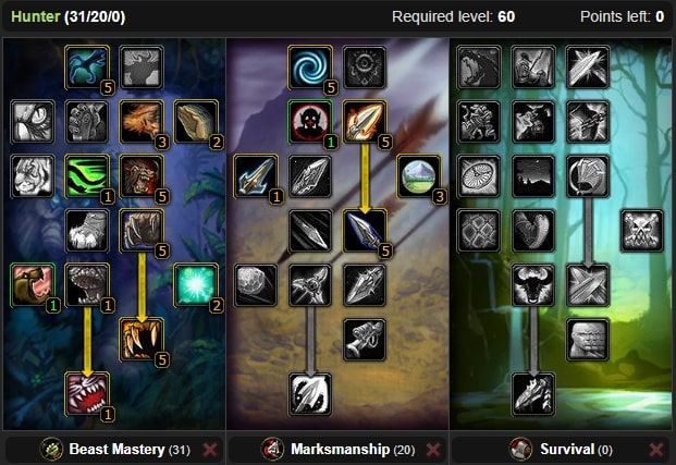 WoW Classic BeastMastery Hunter PvP Talent Tree Builds