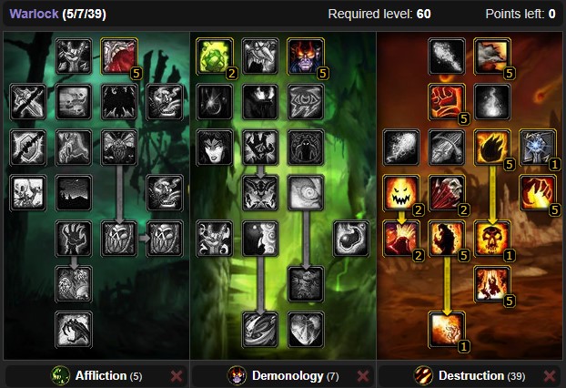 WoW Classic PvP Destruction Warlock Talent Tree