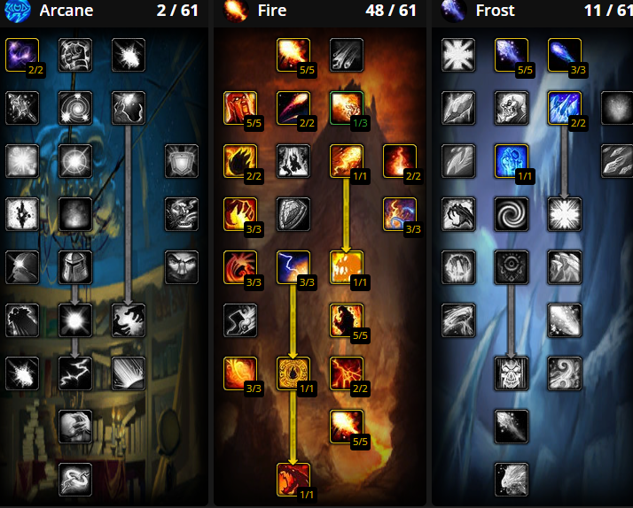 tbc classic fire mage leveling talent tree builds
