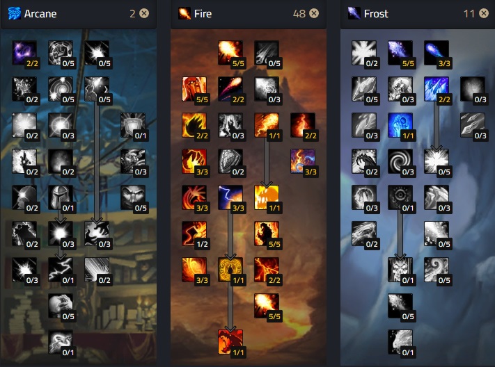 tbc classic fire mage pve talent tree